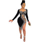 Diamond Inlaid Long Sleeve Nightclub Dress