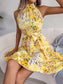 Halter Dresses Women Floral Print Sleeveless Swing Chiffon Holiday Dress