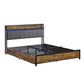 Full Size Bed Frame, Storage Headboard With Charging Station And 4 Storage Drawers,LED Lights