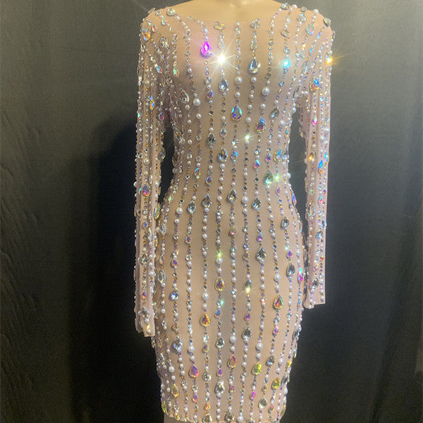 Women's Rhinestone Birthday Short Party Dress