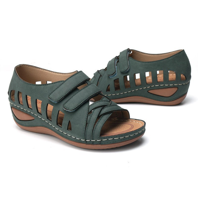 European And American Large Size Hollow Platform Velcro Sandals