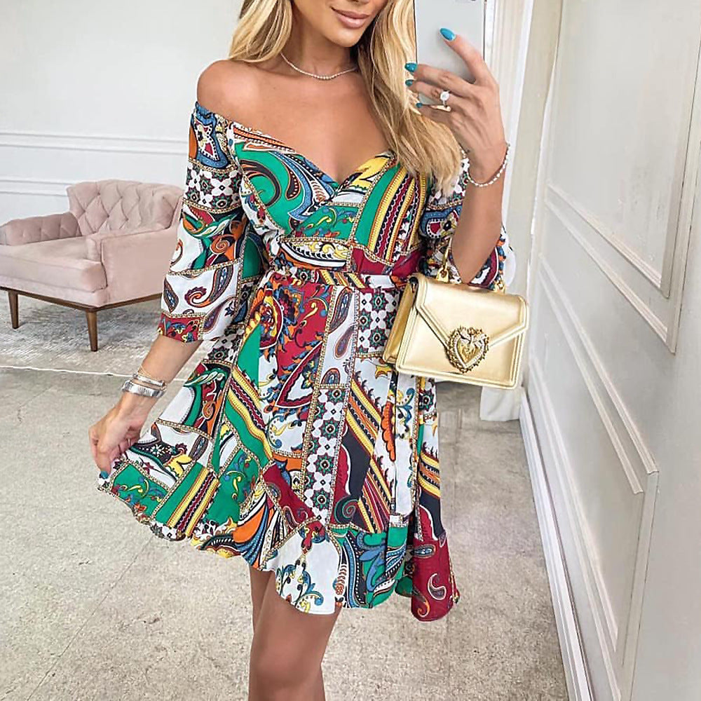 Fashion Printed Loose Casual Dress With Big Swing