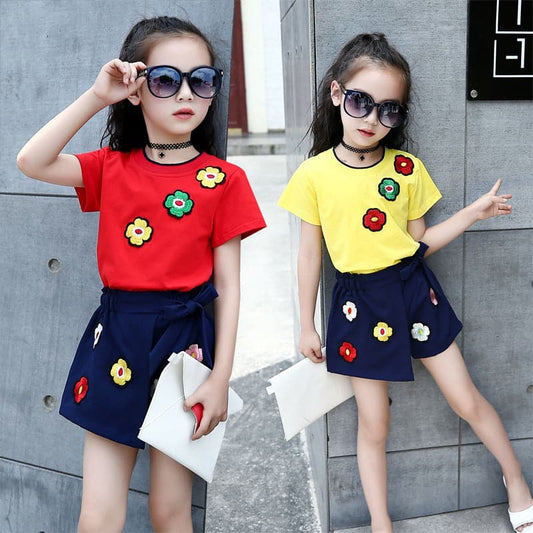 Flower T-Shirt Korean Style Short Sleeve Skirt Suit Shoppingevestore.com