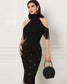 Autumn New Ladies Style Temperament Hanging Neck Strapless Waist Tassel Dress Evening Party Annual Party Dress