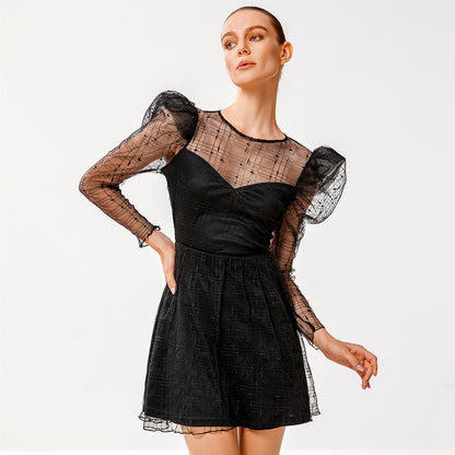 Black Women's Short Sleeve Mesh Dress