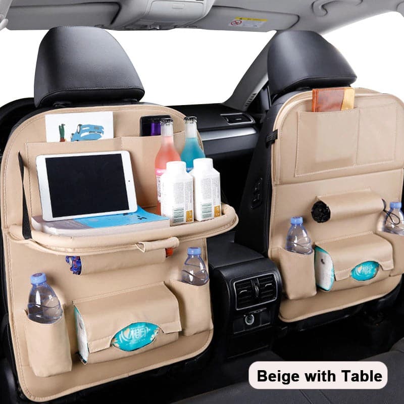 Car Seat Back Organizer Pu Leather Pad Bag Car Storage Organizer Foldable Table Tray Travel Storage Bag Auto Accessories Shoppingevestore.com