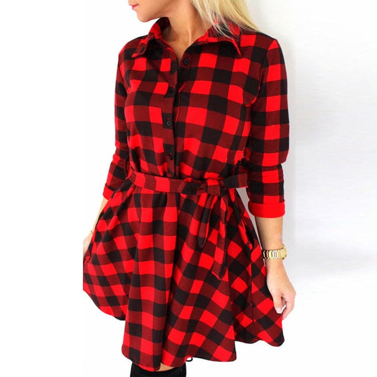 Black And White Plaid Cropped Sleeves Bandage Shirt Dress Shoppingevestore.com