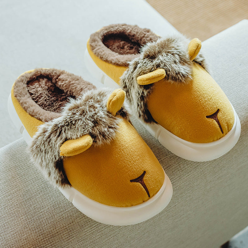 Cartoon Cotton Slippers Indoor Couple Plush Women Thick