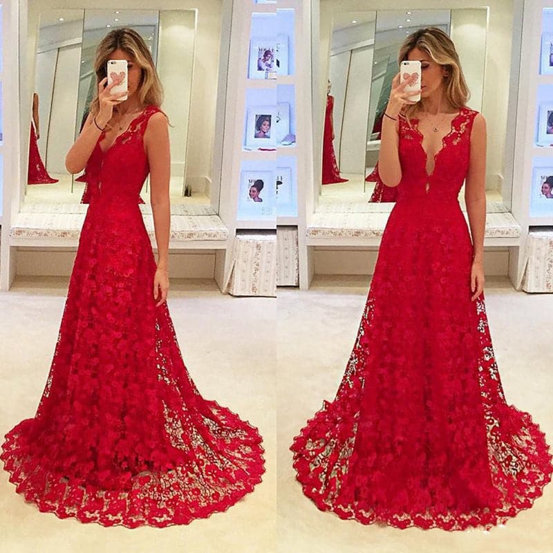 Fashion Women's Lace Hollow Sexy V-neck Dress Shoppingevestore.com