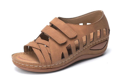 European And American Large Size Hollow Platform Velcro Sandals