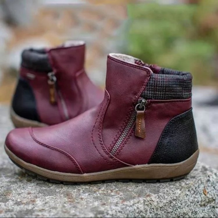 Ankle Boots Women Retro Shoes With Side Zipper