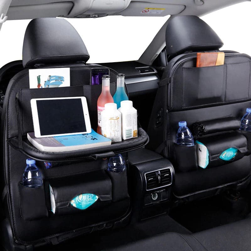 Car Seat Back Organizer Pu Leather Pad Bag Car Storage Organizer Foldable Table Tray Travel Storage Bag Auto Accessories Shoppingevestore.com