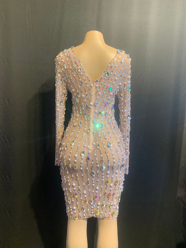 Women's Rhinestone Birthday Short Party Dress