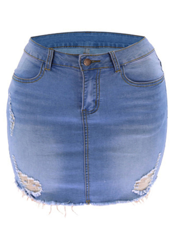 Women's ripped loose and slim denim skirt