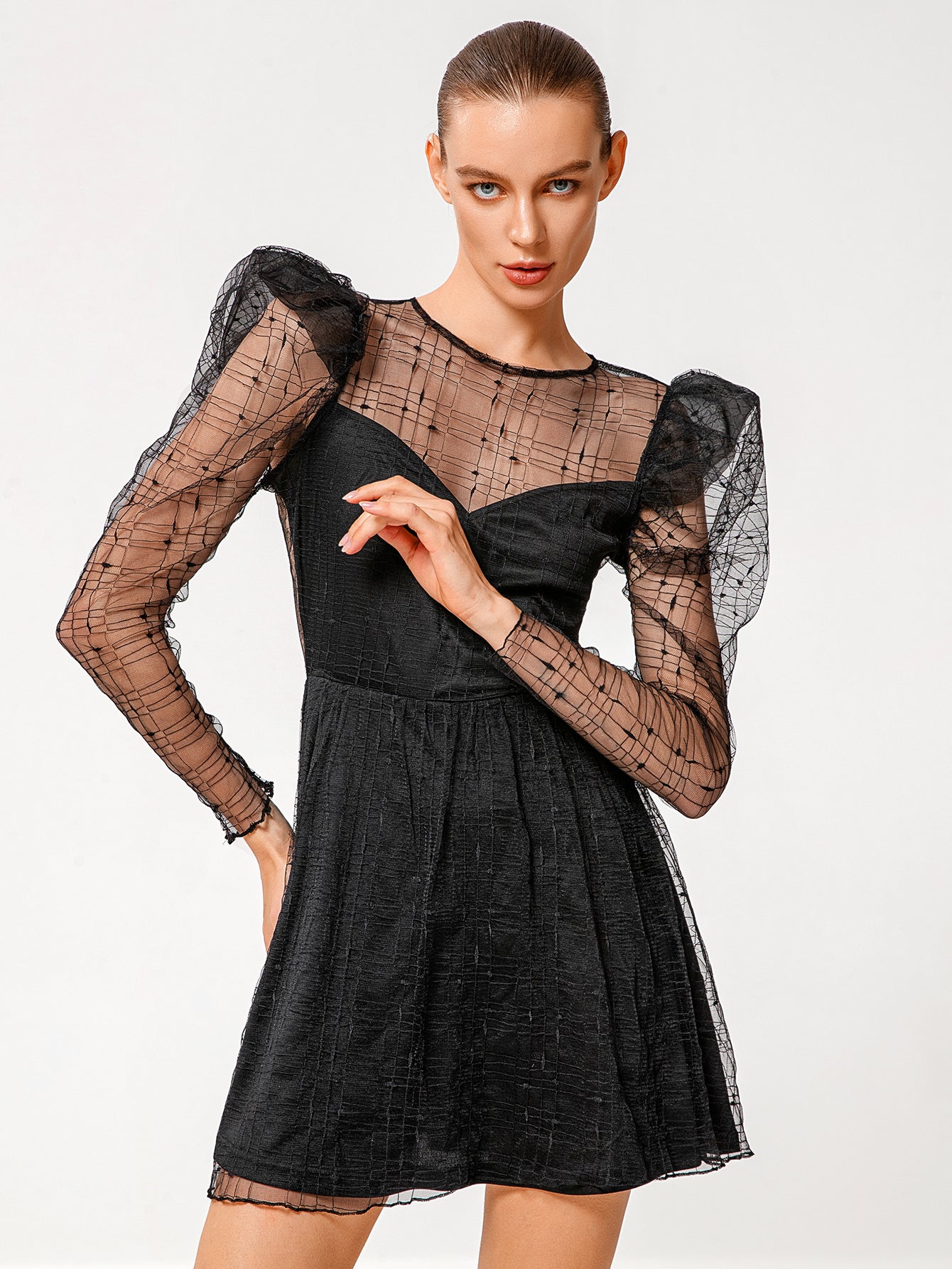 Black Women's Short Sleeve Mesh Dress