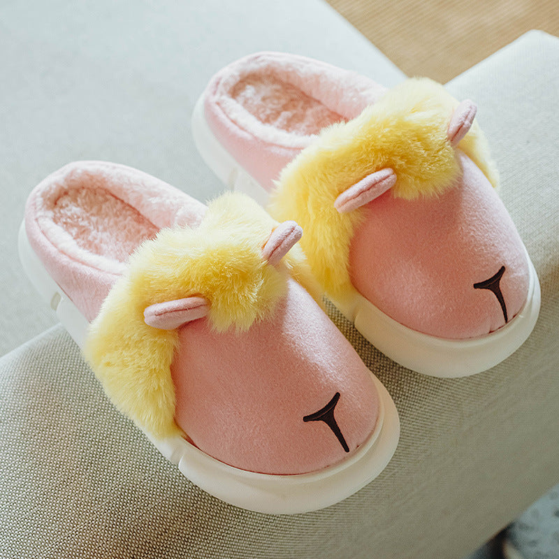 Cartoon Cotton Slippers Indoor Couple Plush Women Thick