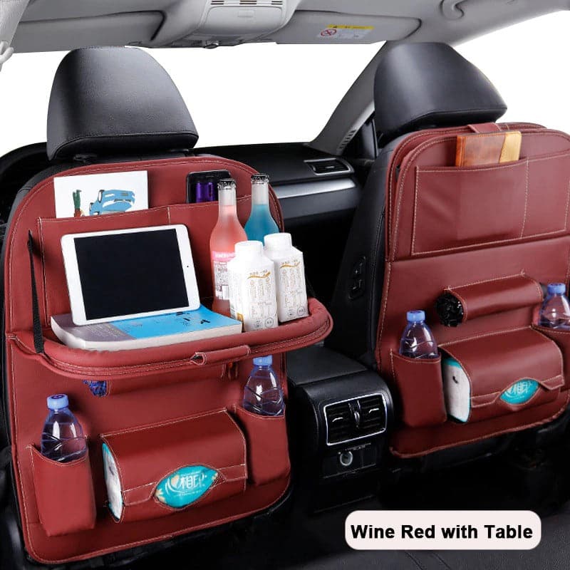 Car Seat Back Organizer Pu Leather Pad Bag Car Storage Organizer Foldable Table Tray Travel Storage Bag Auto Accessories Shoppingevestore.com